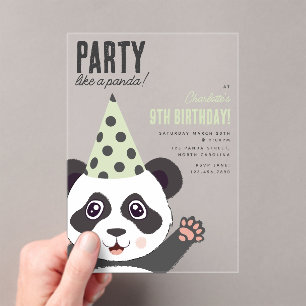 Invitations En Acrylique Fête comme un panda pour enfants Anniversaire mign