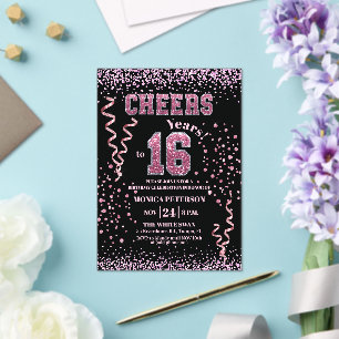 Invitations En Acrylique Fête d'anniversaire 16 ans Paillettes roses Strass