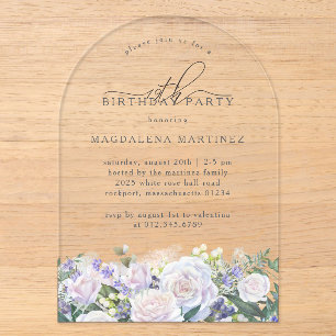 Invitations En Acrylique Fête d'anniversaire 19 ans Arche florale blanche b