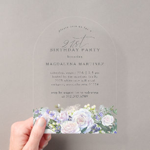 Invitations En Acrylique Fête d'anniversaire 21 ans Arche florale blanche b
