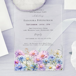 Invitations En Acrylique Fête d'anniversaire 21 ans Fleur du mois de naissa