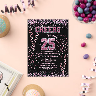 Invitations En Acrylique Fête d'anniversaire 25 ans Strass Rose Pailletés