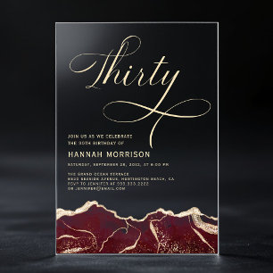 Invitations En Acrylique Fête d'anniversaire 30 ans Burgundy Gold Agate