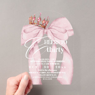 Invitations En Acrylique Fête d'anniversaire 30 ans Ruban Rose