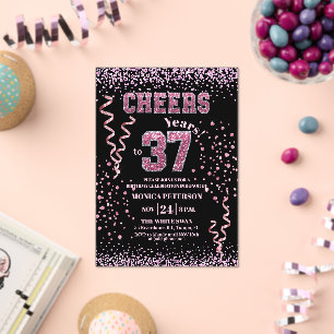 Invitations En Acrylique Fête d'anniversaire 37 ans Strass Rose Pailletés