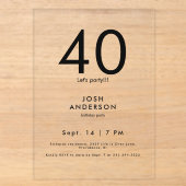 Invitations En Acrylique Fête d'anniversaire 40 ans de luxe (Recto)