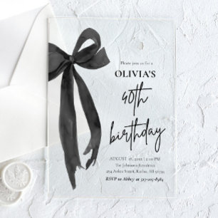 Invitations En Acrylique Fête d'anniversaire 40 ans Élégant Ruban Noir Aqua