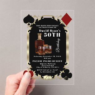 Invitations En Acrylique Fête d'anniversaire 50 ans Glam Whiskey et cigare