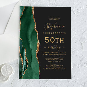 Invitations En Acrylique Fête d'anniversaire 50 ans vert émeraude foncé