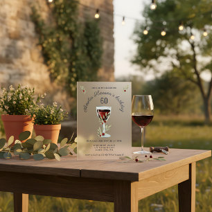 Invitations En Acrylique Fête d'anniversaire 60 ans Vin rouge rustique Anni