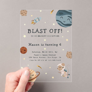 Invitations En Acrylique Fête d'anniversaire aventure spatiale pour enfants