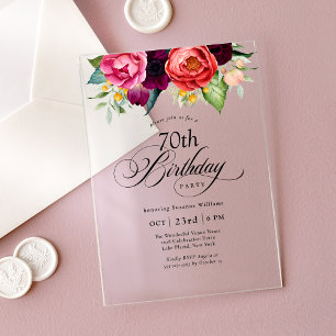 Invitations En Acrylique Fête d'anniversaire Bohème Rustique Aquarelle Flor