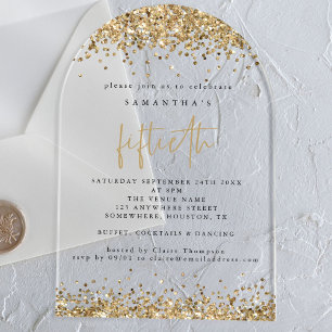 Invitations En Acrylique Fête d'anniversaire cinquantième avec bordures pai