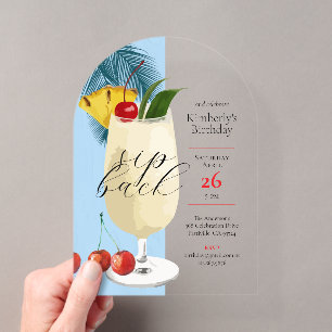 Invitations En Acrylique Fête d'anniversaire Cocktail Tropical Bleu Été