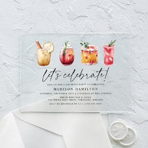 Invitations En Acrylique Fête d'anniversaire cocktails aquarelle hiver
