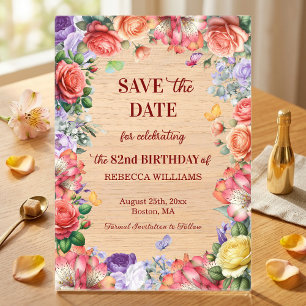 Invitations En Acrylique Fête d'anniversaire colorée florale 82 ans Enregis