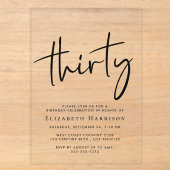 Invitations En Acrylique Fête d'anniversaire de 30 ans Chic Script (Recto)