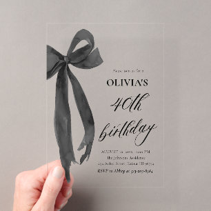 Invitations En Acrylique Fête d'anniversaire de 40 ans avec un élégant ruba