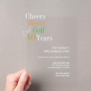 Invitations En Acrylique Fête d'anniversaire de 40 ans Golf Cheers Bières