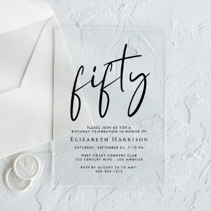 Invitations En Acrylique Fête d'anniversaire de 50 ans Chic Script