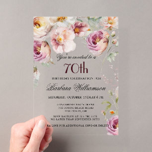 Invitations En Acrylique Fête d'anniversaire de 70 ans aux fleurs sauvages 