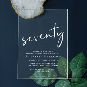 Invitations En Acrylique Fête d'anniversaire de 70 ans Chic White Script