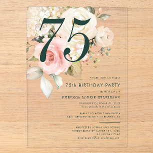 Invitations En Acrylique Fête d'anniversaire de 75 ans à l'aquarelle floral