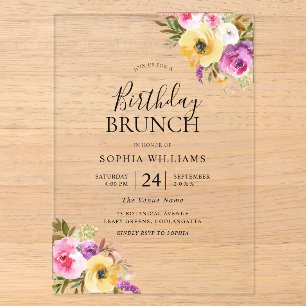 Invitations En Acrylique Fête d'anniversaire de femme Rose Pêche pour Brunc