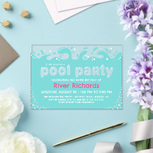 Invitations En Acrylique Fête d'anniversaire de fille aux éclaboussures d'e