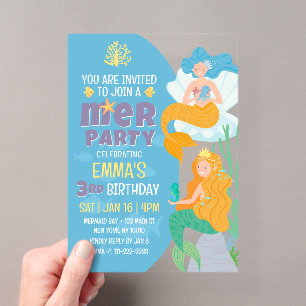 Invitations En Acrylique Fête d'anniversaire de fille moderne de sirène mig