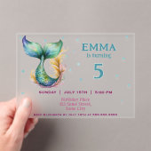 Invitations En Acrylique Fête d'anniversaire de la mignonne fille sirène (In situ (ordinateur de poche))