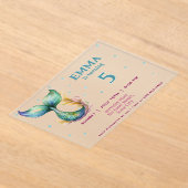 Invitations En Acrylique Fête d'anniversaire de la mignonne fille sirène (Poser)