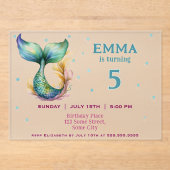 Invitations En Acrylique Fête d'anniversaire de la mignonne fille sirène (Recto)