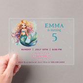 Invitations En Acrylique Fête d'anniversaire de la mignonne fille sirène (In situ (ordinateur de poche))