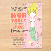 Invitations En Acrylique Fête d'anniversaire de la mignonne sirène moderne (Recto)