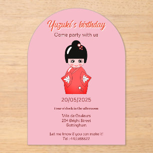Invitations En Acrylique fête d'anniversaire de poupée japonaise