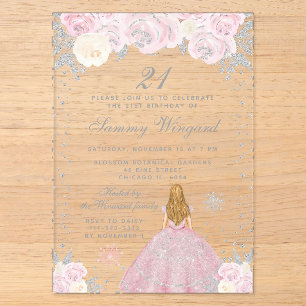 Invitations En Acrylique Fête d'anniversaire de princesse aux cheveux blond
