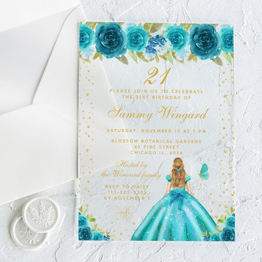 Invitations En Acrylique Fête d'anniversaire de princesse aux cheveux blond