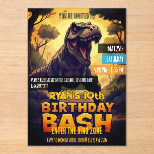 Invitations En Acrylique Fête d'anniversaire des 10 ans du dinosaure T-Rex