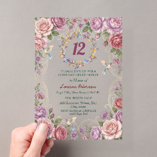 Invitations En Acrylique Fête d'anniversaire des 12 ans Royal Gold Floral H