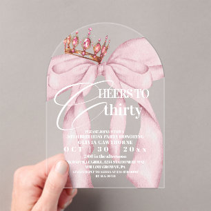 Invitations En Acrylique Fête d'anniversaire des 30 ans de Pink Bow