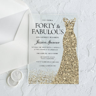 Invitations En Acrylique Fête d'anniversaire des 40 ans d'une femme en robe