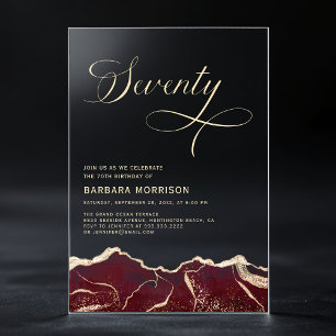 Invitations En Acrylique Fête d'anniversaire des 70 ans Burgundy Gold Agate