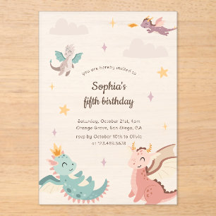 Invitations En Acrylique Fête d'anniversaire des enfants avec des dragons p