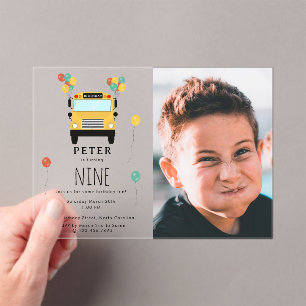 Invitations En Acrylique Fête d'anniversaire des enfants du bus scolaire ja