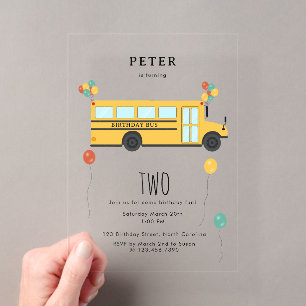 Invitations En Acrylique Fête d'anniversaire des enfants du bus scolaire ja