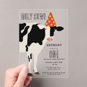 Invitations En Acrylique Fête d'anniversaire des enfants Vache sacrée