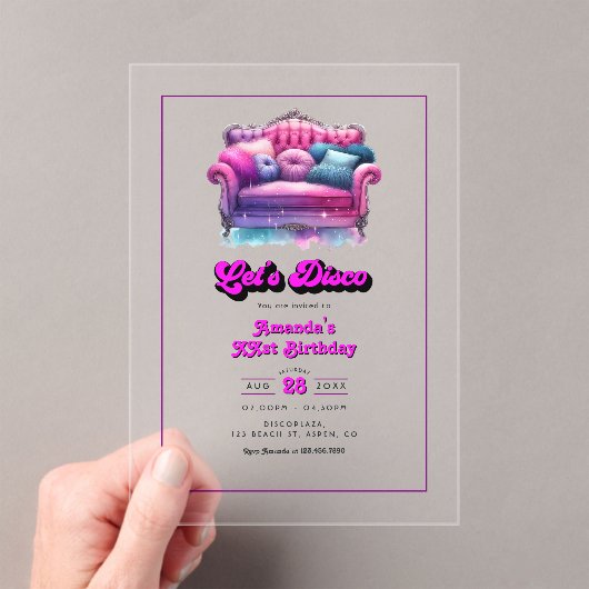 Invitations En Acrylique Fête d'anniversaire Disco (In situ (ordinateur de poche))