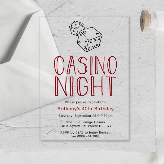 Invitations En Acrylique Fête d'anniversaire du casino moderne