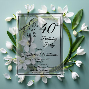 Invitations En Acrylique Fête d'anniversaire élégante des perce-neige 40 an